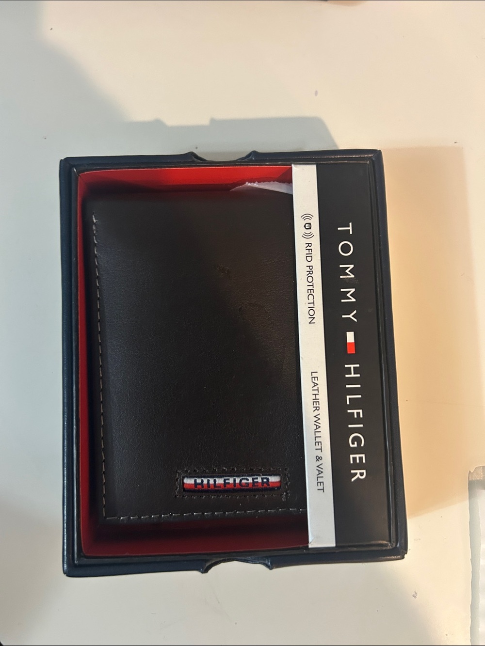 Tommy Hilfiger Black Leather Money Clip Wallet with Red Trim